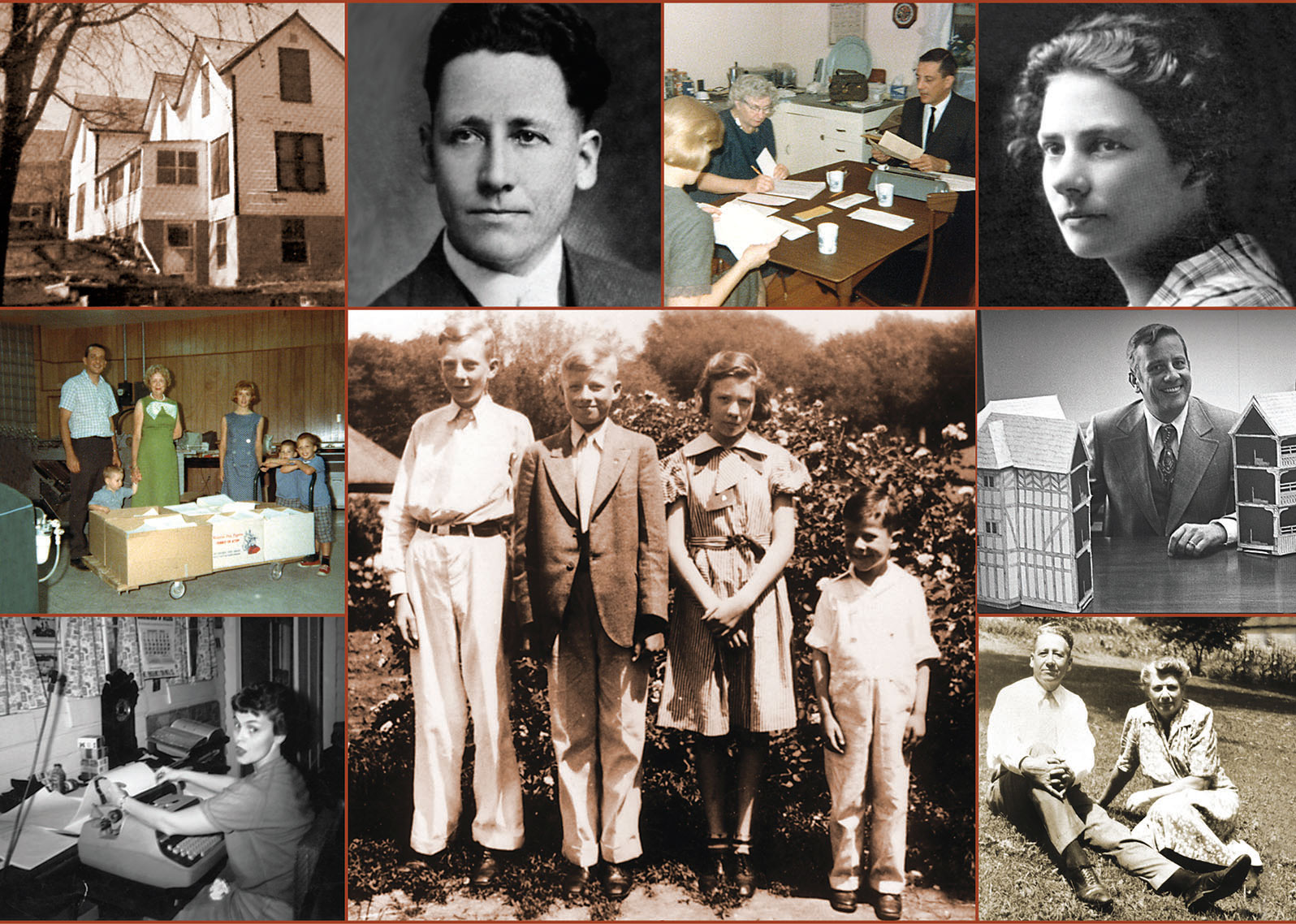 Historical photo collage from Keay family publishing business.