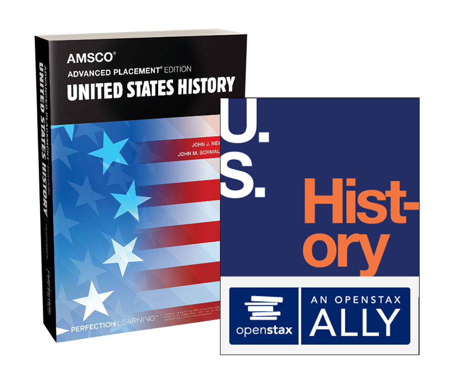 Image of AMSCO U.S. History book and Openstax U.S. History Book