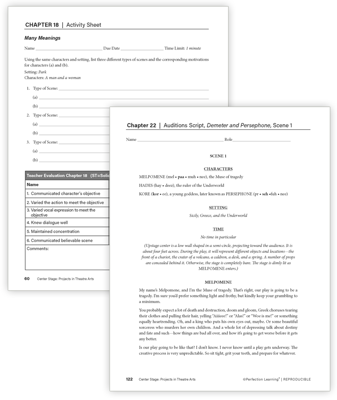 Sample pages from the Teacher Resource- activity sheet and script