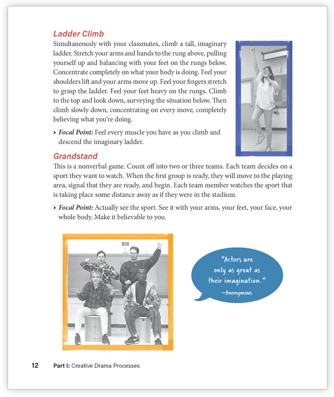 A Sample student edition page with images of students acting