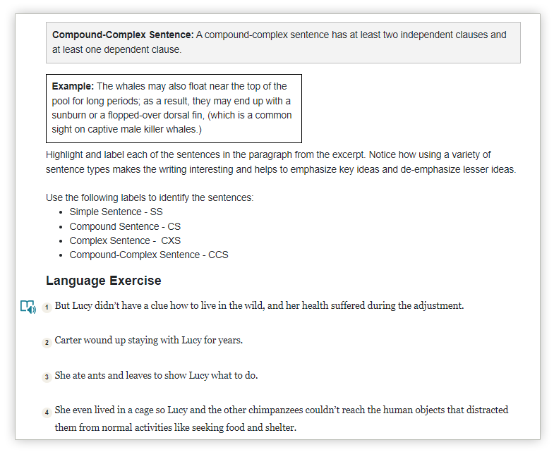 language practice exercise- compound-complex sentence structure
